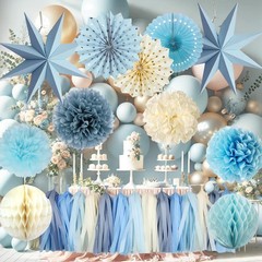 Blue Party Decorations,15PCS Dusty Blue Beige Birthday Decorations for Women …