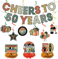 50Th Birthday Decorations Women Men, Cheers to 50 Years Banner Centerpieces Hang