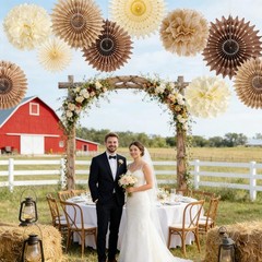 10 PCS Brown Party Decoration Rustic Paper Hanging Lanterns Pom Poms Fan Kits