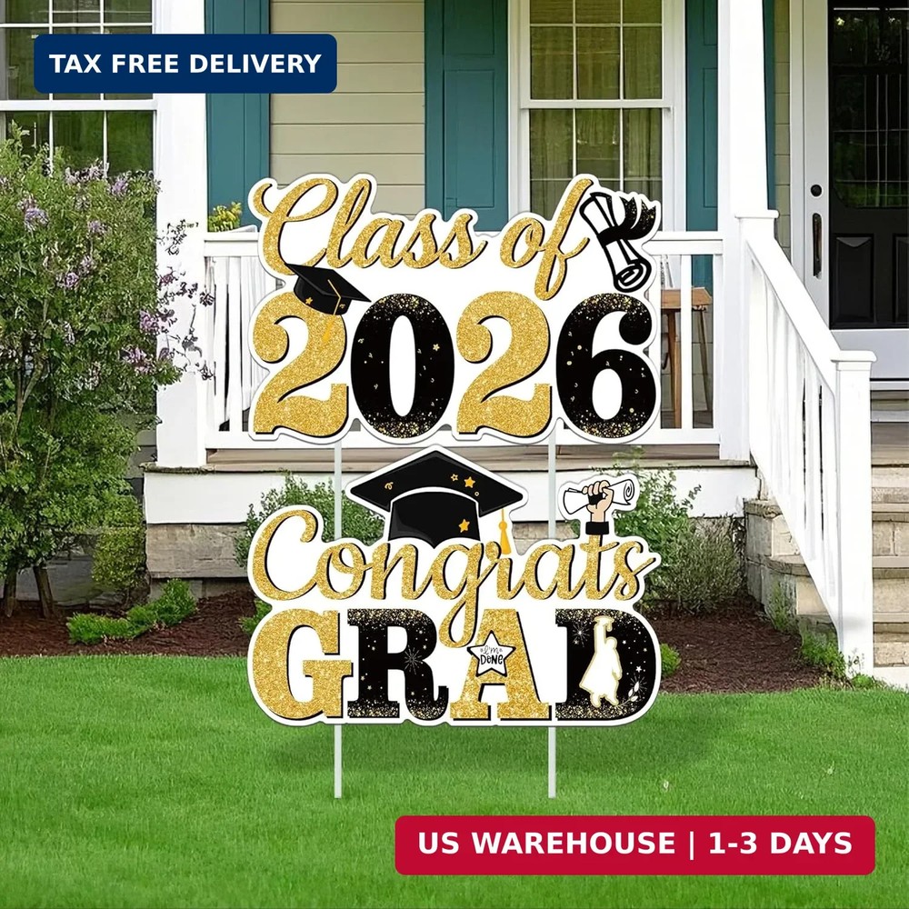 Graduation Yard Signs Class of 2026, 2 PCS Black and Gold 2026 Graduation Decora