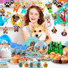159 Pcs Dog Party Decorations Pet Birthday Tableware Puppy Balloons Plates Cups