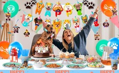 159 Pcs Dog Party Decorations Pet Birthday Tableware Puppy Balloons Plates Cups