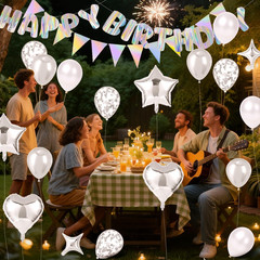 Silver Happy Birthday Decorations Kit, Iridescent Happy Birthday Banner and Penn