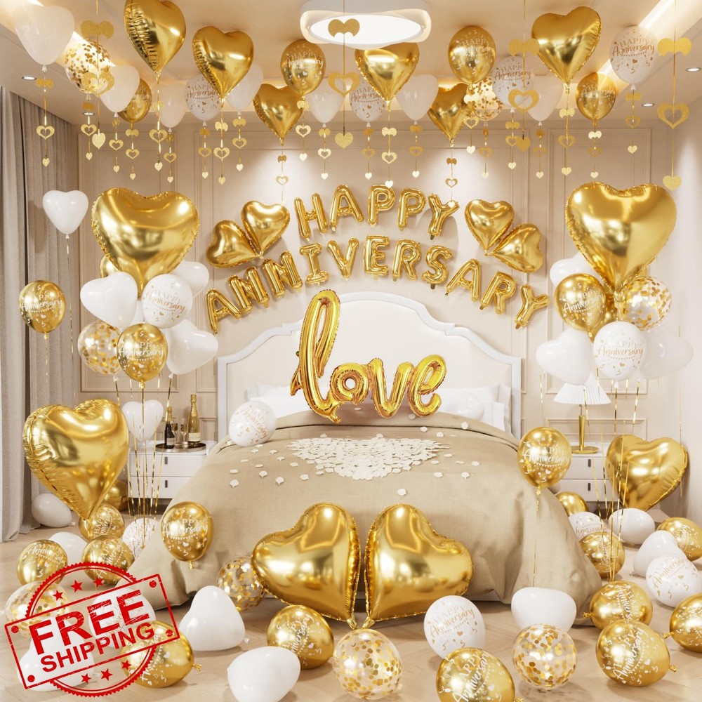 Adeyoo Gold Anniversary Decorations Balloons Banner