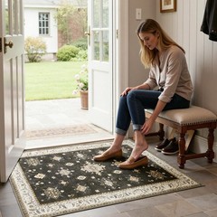 2’x3′ Washable Area Rug Non-Slip, Vintage Floral Medallion Distressed Entrywa…