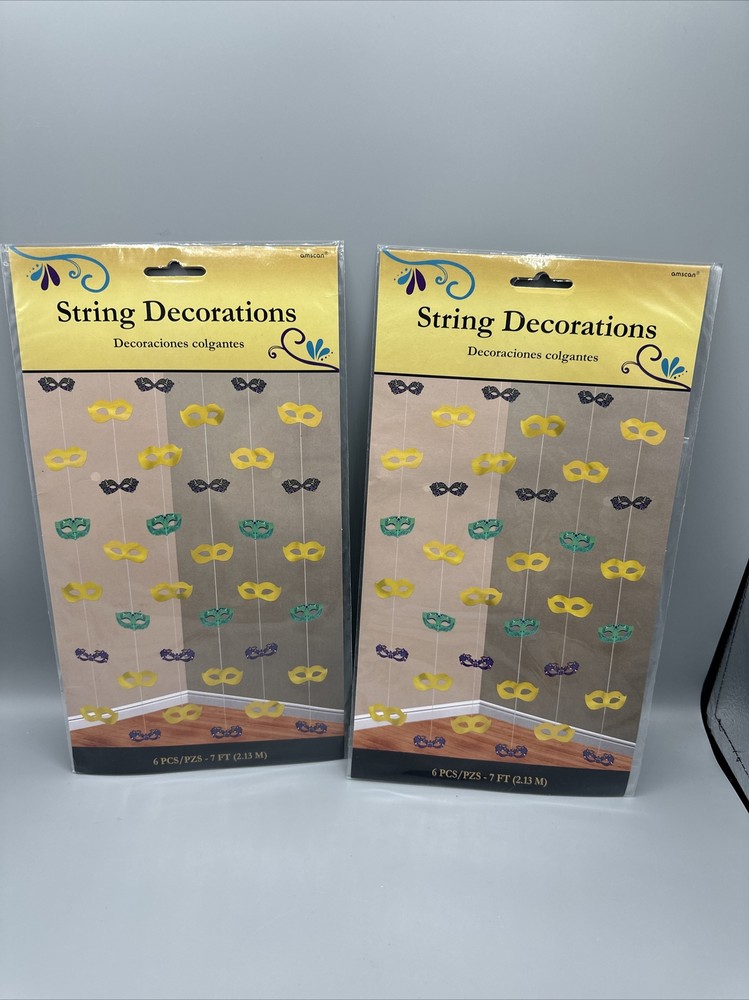 Mardi Gras A Night In Disguise Mask 7’ String Decoration Set Of 2 NIP