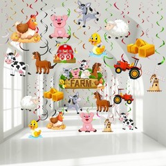 30 Farm Animal Hanging Decorations – Barnyard Party Supplies, Swirls & Cutouts