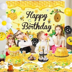 206 Pack Bee Birthday Party Supplies Bee Backdrop Banner Bee Themed Tableware…