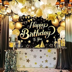 KatchOn, Black and Gold Happy Birthday Banner – XtraLarge 72×44 Inch | Birthd…