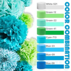 6 PCS Blue White Crepe Paper Streamers 492ft Light Sky Pearl Party Decor