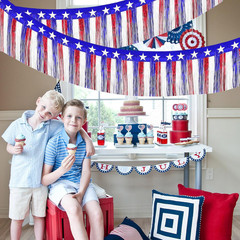 4Th of July Decorations 2Pack 40Ft Red White and Blue Fringe Backdrop Banner for