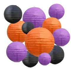 Halloween Chinese Lanterns 48 Piece Hanging Paper Black Purple Orange NEW SEALED