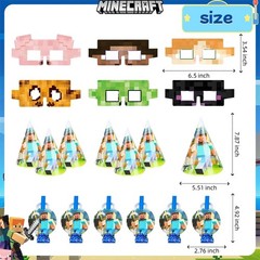 Minecraft Party Decoration Blow Out Hat Glasses Set Pixel Game Birthday Supplies
