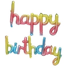 16 Inch Hanging Birthday Banners 3D Silver Foil Cursive Script Letter Rainbow