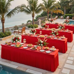 Suppromo 6ft Red Spandex Table Cloths for Rectangle Tables Wrinkle Free Red Tabl