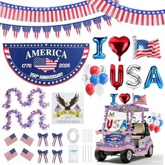 Patriotic Golf Cart Decorations Kit with USA Balloons, Flags & Eagle Sticker