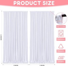 10x8FT White Backdrop Curtains for Parties, Polyester Photo Fabric Curtain