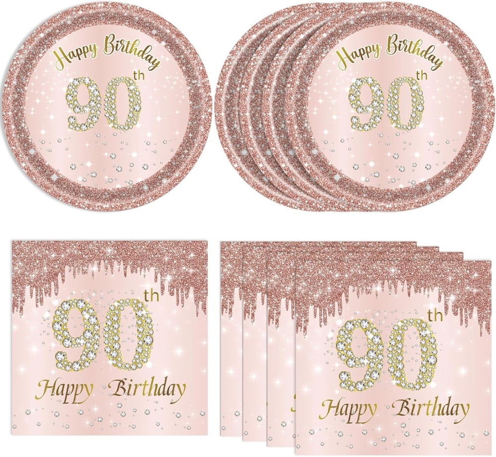 40PCS 90th Birthday Decorations for Women Rose Gold Theme