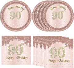 40PCS 90th Birthday Decorations for Women Rose Gold Theme