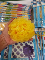 Hanging Decoration Party Supplies. Yellow + purple. 25 strings paper pom poms +