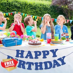 Adecortalk Glitter Blue Birthday Banner