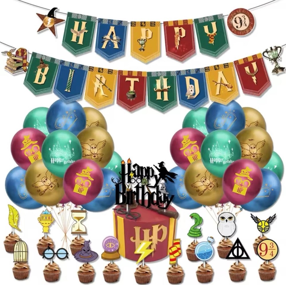 Harry Potter Kids Birthday Party Decorations Banner Balloons Cake toppers