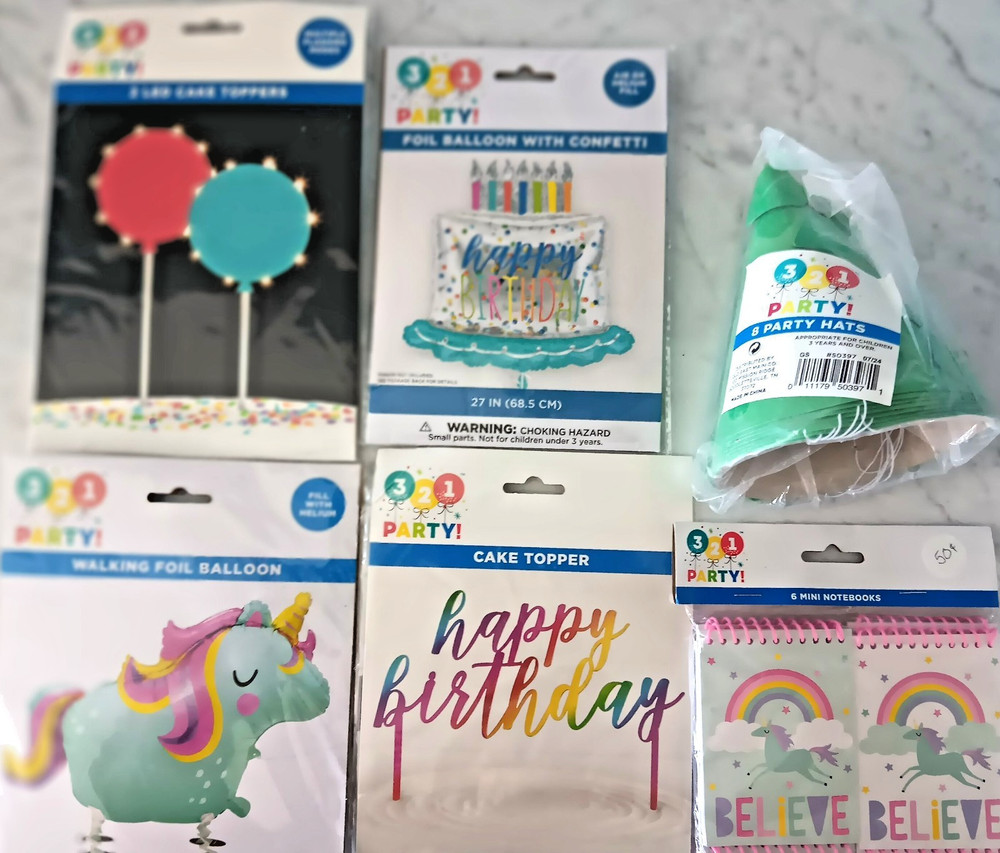 NEW 321 Party! Birthday Balloons LED CAKE TOPPER, HATS, NOTE BOOKS