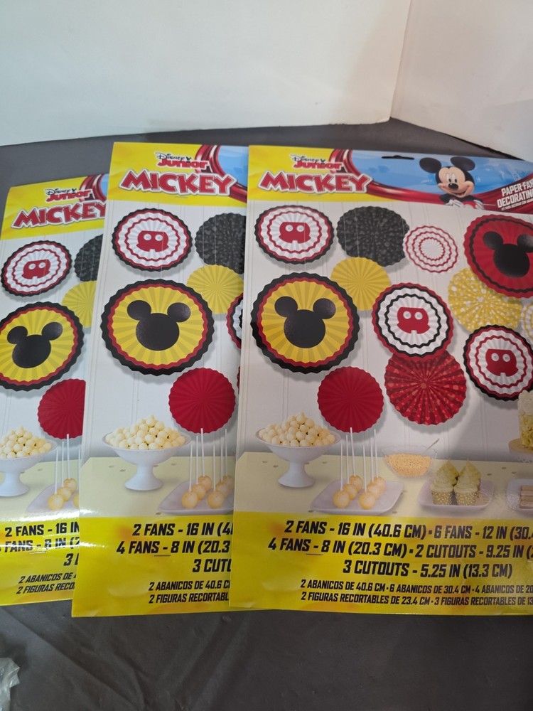 Lot Of 3 MICKEY MOUSE Forever DELUXE PAPER FAN DECORATIONS 17pc Party Supplies