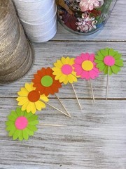 Bright Daisy Flower cupcake toppers Food picks party decorations – Set of 24