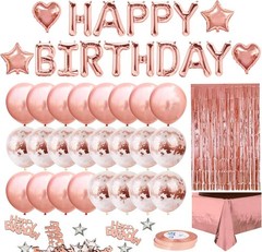 Rose Gold Birthday Party Decoration, Happy Birthday Banner, Rose Gold Fringe …