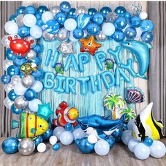 176 PCS Ocean Blue Happy Birthday Party Balloons with Pump Under the Sea