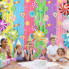 4 Packs Candyland Party Decorations 3.3 X 6.6 Ft Candy Foil Fringe Curtain Dark