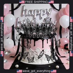 17-Piece Crown and Butterfly Cake Decorations for Celebrations
