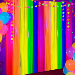 4 Packs Glow in the Dark Foil Fringe Curtain, Macaron Rainbow Blacklight Reactiv