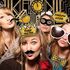 25 PCS Happy New Year Photo Booth Props 2026 NYE Grad Party Black Gold Funny