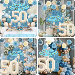 Dusty Blue 50Th Birthday Party Decorations for Women Men Beige Cream Number 50 B