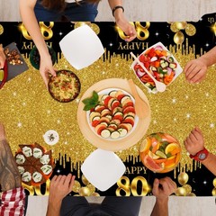 CMUSKO 80th Birthday Tablecloth, 3Pcs Black Gold 80th Birthday Decorations Ta…