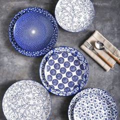 Selamica 8 inch Porcelain Dinner Plates, Large Size 8 inch, Vintage Blue