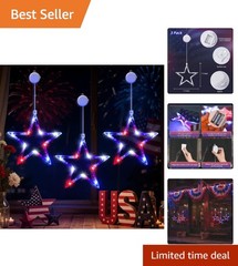 Easy Installation Patriotic Window Lights – 3 Pack Star Decor for July 4th