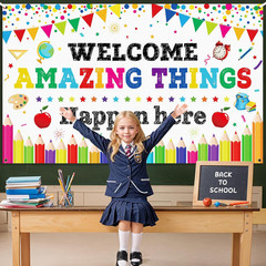Welcome Back to School Banner Decoration Back to School Backdrop Motivational Cl