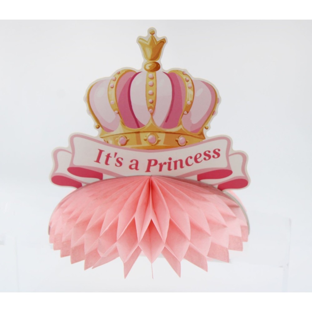 Pink Princess Baby Shower Honeycomb Centerpieces 6pc Set Welcome Baby Girl Crown
