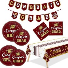 Maroon and Gold Graduation Party Tableware Kit for 24 Guests Class of 2024 Gr…