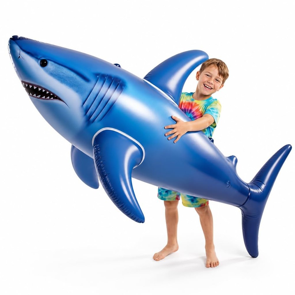 Giant Inflatable Shark Pool Float 75” – Large Blow-Up Shark Toy for Kids, Tee…