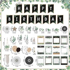 Classroom Birthday Decorations, 48 Pcs Greenery Cutouts, Nature Poster, Black