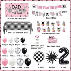 Bad Two the Bone Birthday Decorations, Rock and Roll Music Themed 2Nd Birthday P