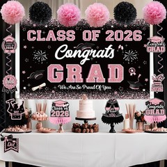 Pink Graduation Decorations, Pink Graduation Party Decorations 2026, Congrats Gr