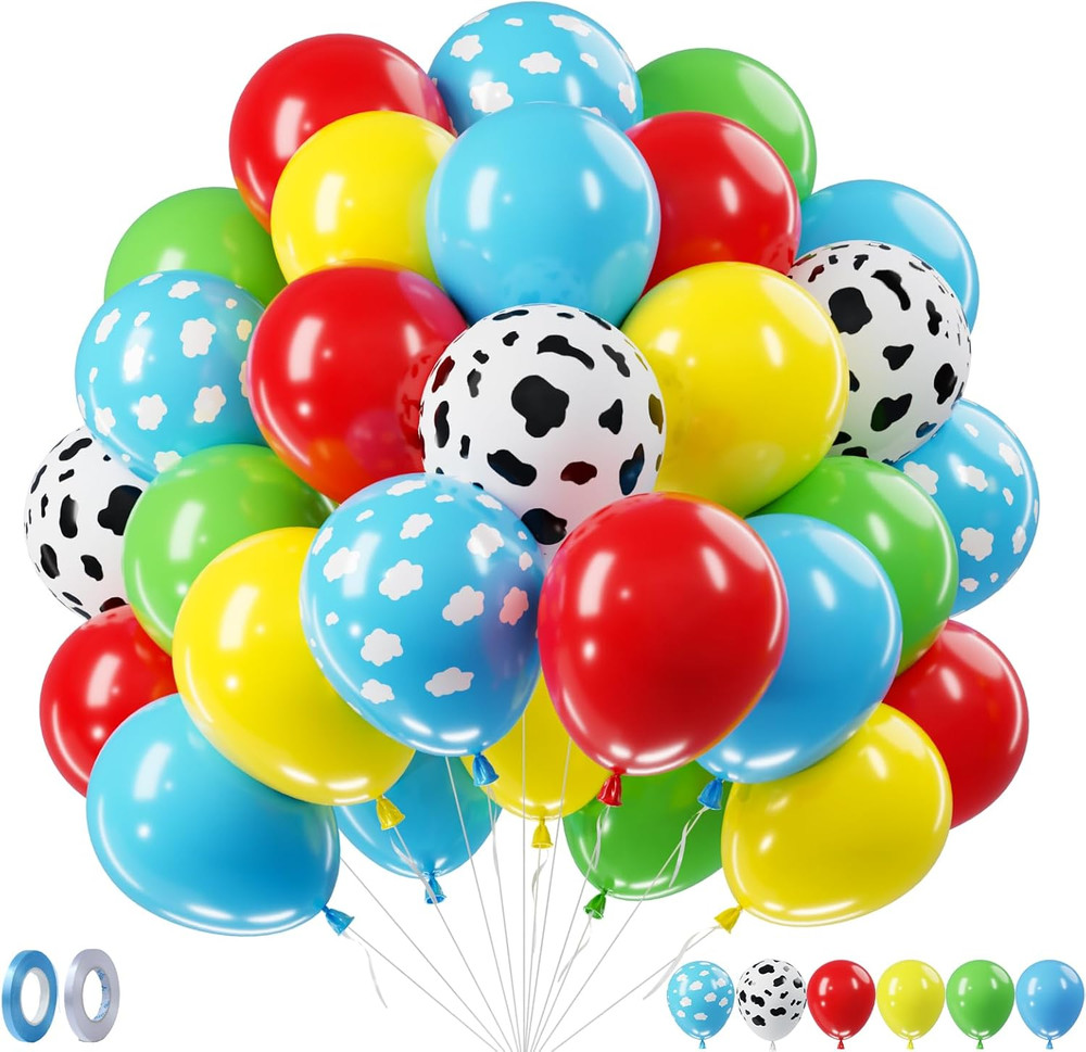 Toy Inspired Story Balloons – 52Pcs 12 Inch Red Blue Yellow Green Light Blue Clo