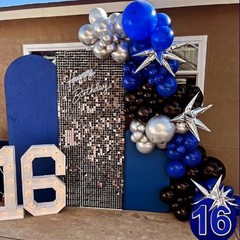 50PCS Blue Black Silver Balloons with Ribbon Party Decoration
