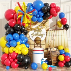 Blue Red Yellow Black Balloon Arch Kit, Blue Red Yellow Balloons Garland Arch…