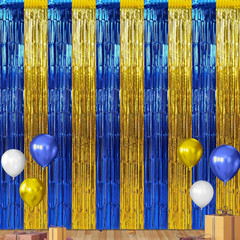 Graduation Foil Fringe Curtain Set 6 Pack Blue Gold Tinsel Streamers Photo